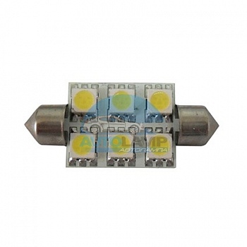 Светодиоды GL T10*39mm, 6 диодов SMD5050, белые 24V (салонная) Светодиоды GL T10*39mm, 6 диодов SMD5050, белые 24V (салонная)