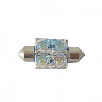 Светодиоды GL T10*31mm, 4 диода (пираньи), белые (салонная) Светодиоды GL T10*31mm, 4 диода (пираньи), белые (салонная)
